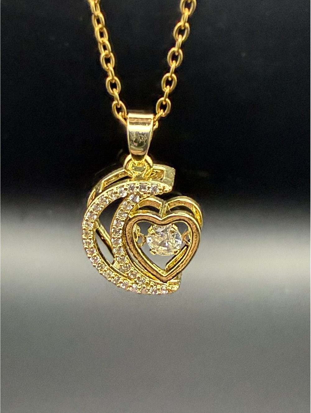 candy+clover fluttering heart and moon gold tone pendant w/free chain